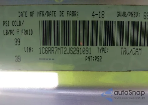 2018 Ram 1500 Sport из США, поврежденный, VIN 1C6RR7MT2JS291091